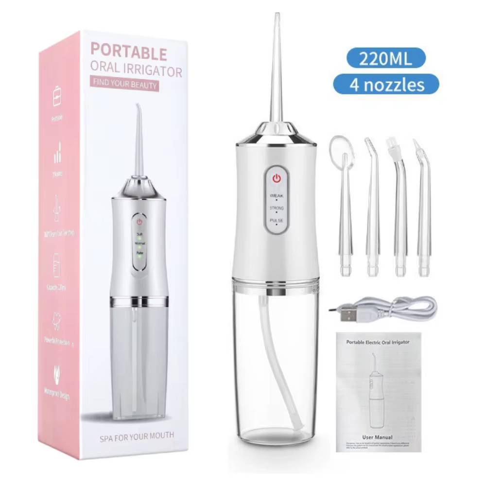Irrigador bucal electrónico portátil con 4 boquillas BLANCO