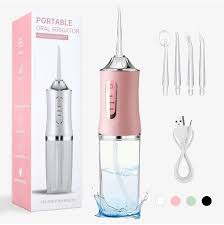 Irrigador bucal electrónico portátil con 4 boquillas ROSADO